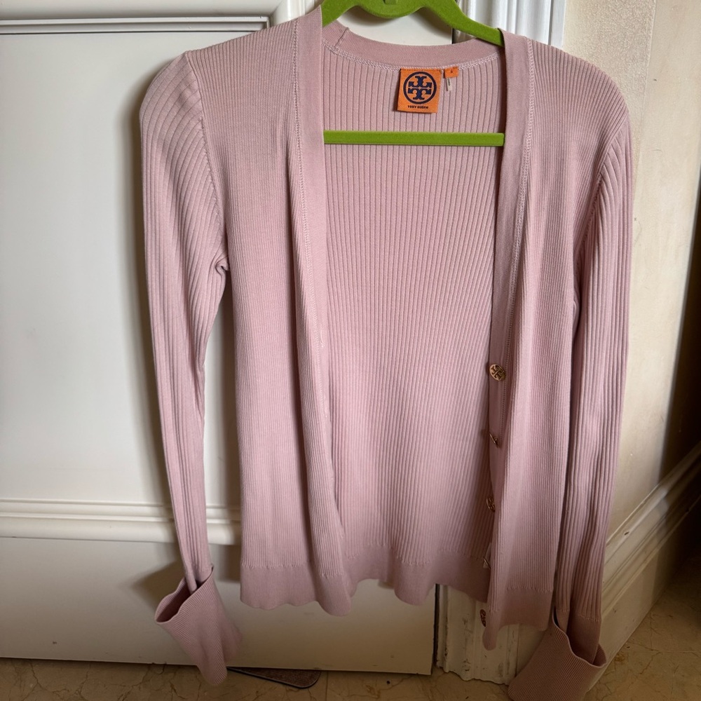 Tory Burch Pink Cardigan Sweater Lightweight Knit